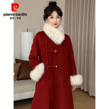 Pierre cardin new chinese style red double-sided cashmere cape coat for women 2025 new winter small thick medium and long woolen coat red m