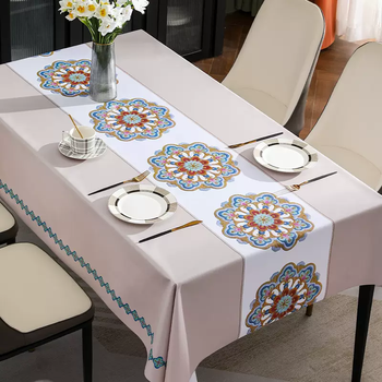 Yusenyi tablecloth pvc dining table mat water-oil hot insulated rectangular modern simple tablecloth no-wash coffee table mat exquisite embroidered beige 2.0 upgraded waterproof and oil-proof 140x200cm suitable for 6-person dining table