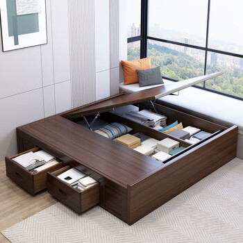 Yimi guangdong foshan solid wood bed without bedside storage bed tatami bed floor bed box bed 1.5 meters single bed pure solid tatami solid wood bed 1500mm*2000mm x side fully open air pressure structure