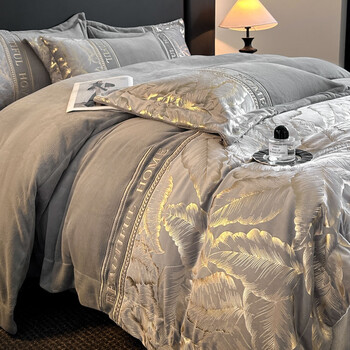 Mercury series home textile milk velvet four-piece set class a anti-static anti-static double-sided plus velvet quilt cover coral velvet winter bedding quick-heat warm milk velvet xt noble gray 2.0m bed sheet style four-piece set quilt cover 220*240cm