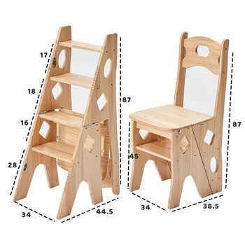 Mattuson solid wood ladder household folding ladder chair stool dual-purpose chair indoor climbing pedal staircase multi-functional herringbone ladder upgraded version of the new ladder chair (free anti-slip mat) solid wood color