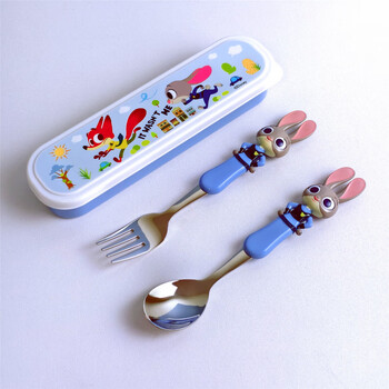 Disney children's 304 stainless steel spoon and fork judy high-looking boy and girl school portable set tableware 3d cute judy fork and spoon + box 304 stainless steel official genuine export model