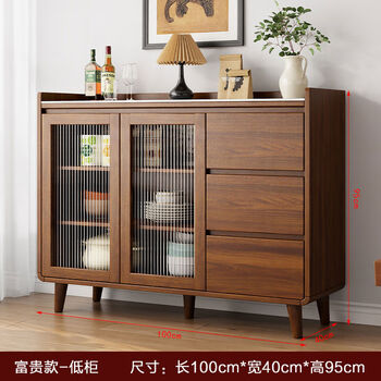 Jianyimao solid wood sideboard against the wall integrated storage cabinet double-layer multi-functional wine cabinet storage cabinet new chinese tea cabinet cabinet all solid wood glass door length 100cm rock plate