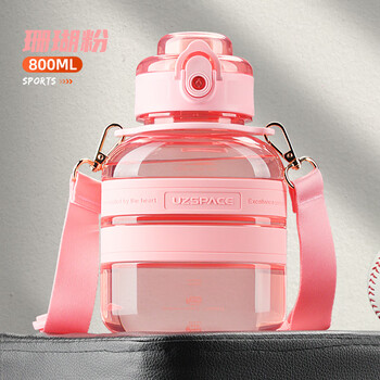Uzspace 2025 new sports water cup for female summer students large capacity big belly cup ton bucket ton cup creative trendy kettle coral pink flat style 800ml imported tritan material_high temperature resistance