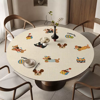 Yusenyi wabi-sabi style round table mat, waterproof, oil-proof, anti-scalding, high temperature resistant tablecloth, no-wash table mat, round coffee table leather, performance puppy a, diameter 135cm