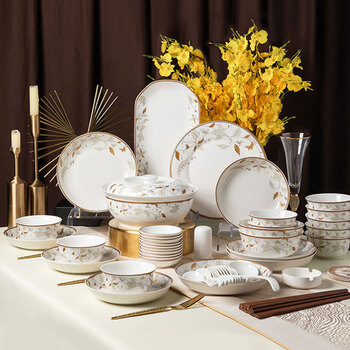 Jiwu forest jingdezhen tableware household complete gift box bowls and dishes tableware set bowls and dishes set new house moving gift 66 pieces