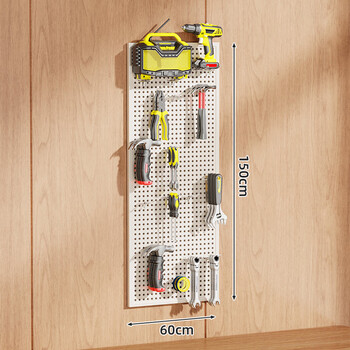 Fat donglai's same tool wall hole board wall storage rack punching board hardware stainless steel organizer storage rack warm white 150*60cm + 20 metal hooks