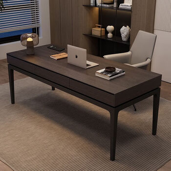New solid wood desk, italian light luxury, modern workbench, home computer desk, office study desk, 1.4m desk, smoked color ordinary style