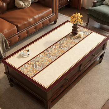 Yusen yi zhong ancient style tablecloth light luxurious and high-level sense waterproof and oil-proof no-wash leather retro table mat anti-scalding coffee table silicone oriel 65x130cm