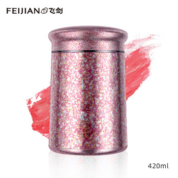Feijian (feijian) feijian titanium stew beaker lunch box bucket with lid portable tableware thermos cup large capacity titanium cup begonia powder 420ml (pure titanium material + gift box packaging)