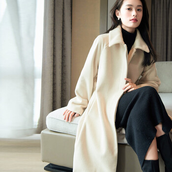 Mt belt to control waist, winter fashionable lapel solid color woolen coat for women