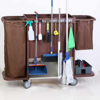Hotel linen cart work cart multifunctional trolley linen cart cleaning hanging mop cleaning cart bag service cart (with mop rack) labor-saving and thickened (for ceramic tiles) including tool box