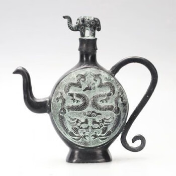 Shi jin ancient wine pot antique bronze ancient traditional elephant button wine pot and flat kettle zinc alloy wedding film and television props work zhou ding antique bronze ware ancient traditional elephant button wine pot and flat kettle zinc alloy wedding film