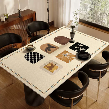 Yusen yi zhong ancient style table mat 2025 new light luxurious and high-end tablecloth no-wash waterproof and oil-proof coffee table table mat dinner leopard orange 75cmx140cm (wipe clean)