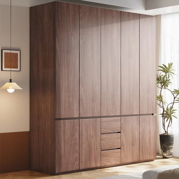 Yuanshengchen black walnut solid wood wardrobe household modern oversized storage cabinet simple double-door wardrobe one door to top four-door wardrobe