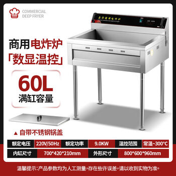 Special pot for frying fried dough sticks, commercial electric heating frying furnace, large capacity constant temperature fried chicken stove, potato and potato fried dough sticks machine, 1 inch vertical 60l bare metal digital display temperature control model with timer
