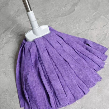 Cotton mop, lint-free, finely knitted, hand-free towel, wet dual-use towel, one mop, household non-shedding, absorbent mop, wooden floor, old-fashioned 140 cm rod, flat head, finely knitted, one rod with two ends (purple)