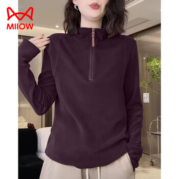 Miiow german velvet half-zip stand-collar half-zip long-sleeved sweatshirt for women 2025 autumn and winter new style german velvet warm inner wear with fashionable dark purple xl recommended 110-130 pounds