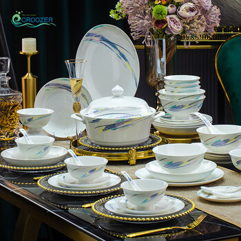 Croozer bowl and dish set household jingdezhen ceramic bowl and chopsticks high-end european light luxury bone china tableware bowls and dishes housewarming gift xingyu 18-piece set practical configuration