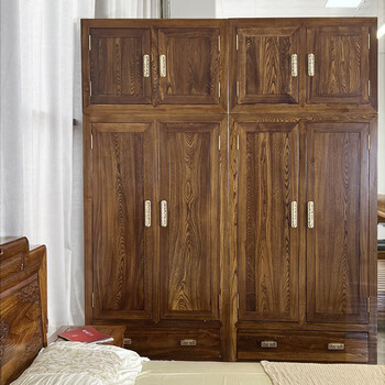 Master yu old elm solid wood wardrobe flat door new chinese style log bedroom wardrobe top box cabinet home combination storage cabinet