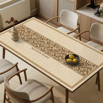 Yusenyi japanese-style light luxury and high-end dining table mat is waterproof and oil-proof, no-wash and anti-scalding leather tablecloth, insulation pad tabletop, rose dream garden coffee 90cmx160cm (high temperature resistance)