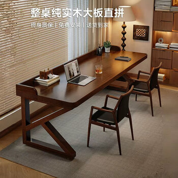Leadtek all solid wood computer desk desk desk workbench student study table writing table home bedroom large board table all solid wood large board straight k-leg single table black walnut color 100x60x75cm