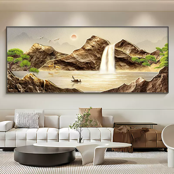 Yusenyi east wall living room decorative painting banner jucai landscape painting cornucopia office hanging painting high-end atmosphere collar flowing water prospering e (log color) thickened wood grain aluminum alloy frame high-end crystal crystal porcelain painting crystal translucent popular recommendation 210x90cm (33.5m sofa recommended)