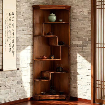 Medieval solid wood corner cabinet storage rack new chinese style triangle cabinet corner cabinet study bookshelf song style aesthetic book shelf corner cabinet 550*550*1780