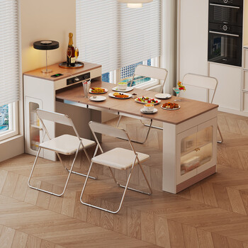 Qiao craftsman's 2025 new model island dining table integrated household retractable folding mobile small apartment multi-functional sideboard dining table island dining table - white single table