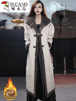 Woodpecker plus velvet and thickened woolen coat for women 2026 autumn and winter new style slimming fur all-in-one mid-length nizi coat off-white off-white m 80-130 pounds wear