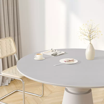 Yusenyi nordic cream white solid color round table table mat pvc table mat anti-scalding no-wash leather large round tablecloth for home use silver gray diameter 135cm (leather material ultimate choice)