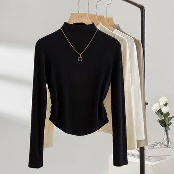 Sibaishe long-sleeved bottoming shirt 2025 autumn new women's fitted half-high collar curved hem top