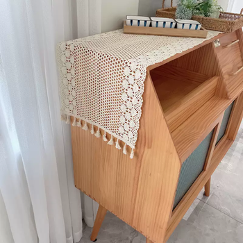 Yusenyi american pastoral ins style pure cotton crochet tv cabinet sideboard cupboard shoe cabinet dining table coffee table tablecloth table runner jane tassel style width 33x length 100cm