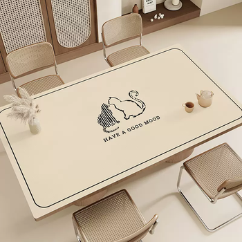 Yusenyi cream style leather table mat waterproof, oilproof, anti-scalding high-end dining table mat coffee table mat pvc dining table silhouette kitten frame black 75cmx140cm (environmentally friendly material, zero formaldehyde)