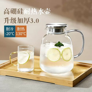 Yusenyi glass high temperature resistant cold kettle water cup household set cold brew teapot kettle cool large capacity refrigerator water cold water pangpang kettle 1850ml-2 water cups 1850l