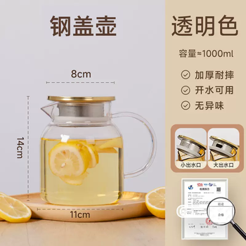 Yusenyi dining room hot pot kettle hotel fruit teapot acrylic cold kettle plastic juice bottle beverage cold kettle high resistance 1.0l transparent steel cover kettle short style (golden cover) boiling water available 1l