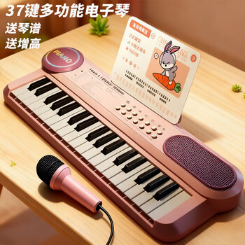 Xinnan toy piano microphone electronic keyboard children's toy girls birthday christmas gift early education educational instrument baby peach children's tool electronic keyboard 37 keys