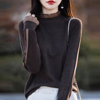 Red dragonfly bottoming shirt women's 2025 winter new women's long sleeve t-shirt small shirt knitted top loose inner sweater women dark brown one size (80-130 jin)