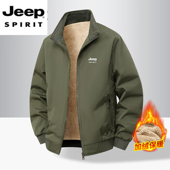 Jeep spirit jeep autumn and winter new men's jacket lapel jacket lamb velvet plus velvet thickened warm casual top military green plus velvet 2xl recommended weight 150-165 catties