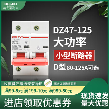 Delixi circuit breaker dz47 air switch d type 80a 100a 125a household 2p high power air switch 80a 2p