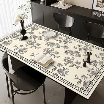 Yusenyi french high-end dining table mat, waterproof, oil-proof, anti-scalding, no-wash tablecloth, leather, insulated rectangular coffee table, line flower cluster, 70cmx130cm (fitting and stable)