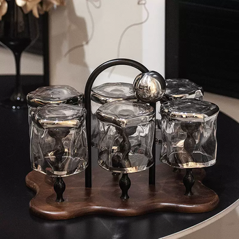 Yusenyi glass cup holder cup storage rack water cup holder upside down drain high-end light luxury wine cup holder jth retro 6-cup wooden cup holder-6 silver-rimmed twist cups