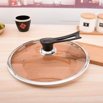 Yusenyi wide-rim thickened universal non-slip tempered glass pot lid transparent brown glass lid wok steamer soup pot lid brown stand-up handle 22cm