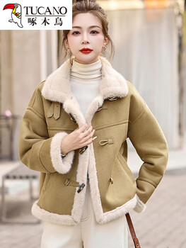 Woodpecker high-end lamb velvet jacket for women winter 2026 new style small temperament slim fur integrated plus velvet thickened cotton jacket green green m