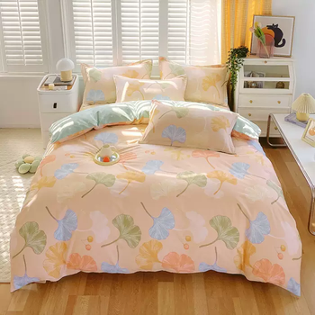 Yusenyi 100 xinjiang pure cotton four-piece set pure cotton three-piece set four-season style fresh cotton student dormitory double bed ginkgo fruit bed sheet style 1.8m bed four-piece set (quilt cover 200230) 3