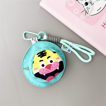 Bear tourist new creative coin purse mobile phone case pendant portable mini bag fisherman hat smiley headphone bag suitable for keychain fisherman hat light green-tiger head + light blue label lanyard + gasket