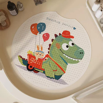 Yusenyi round cartoon bathroom anti-slip mat, shower room toilet, children's bath special anti-fall foot mat, bathroom floor mat, dinosaur rabbit travel 65x65cm (soft, formaldehyde-free, suitable for both babies and adults)