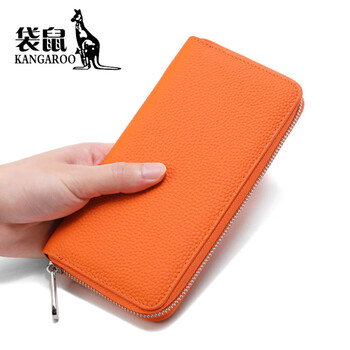 Kangaroo (kangaroo) brand luxury japanese original order 2025 new women's genuine leather long wallet, first layer cowhide women's clutch, new color #orange