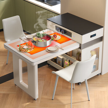 Zhizhuibao small apartment dining table and island integrated removable retractable induction cooker light luxury high-end slate tea table dining table and chair combination flat style + tabletop heating + induction cooker 1.2m -1.6m