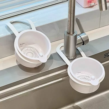 Yusenyi hangable sink drain basket household kitchen sink separates food residue filter basket fruit cleaning water filter basket 2 white sink hanging baskets (press the bottom cover without dirtying your hands)